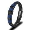Punk Men Braided Blue Leather Bracelet Black Stainless Steel Magnetic Buckle Bracelet Gifts - Image 3