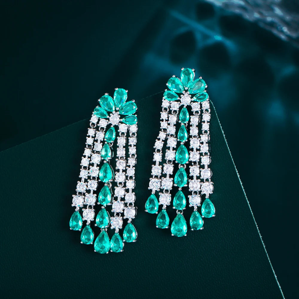 Chic Long Dangle Drop Tassel Light Green Cubic Zirconia Earrings for Women Wedding Banquet Bridal Party Jewelry - Image 1
