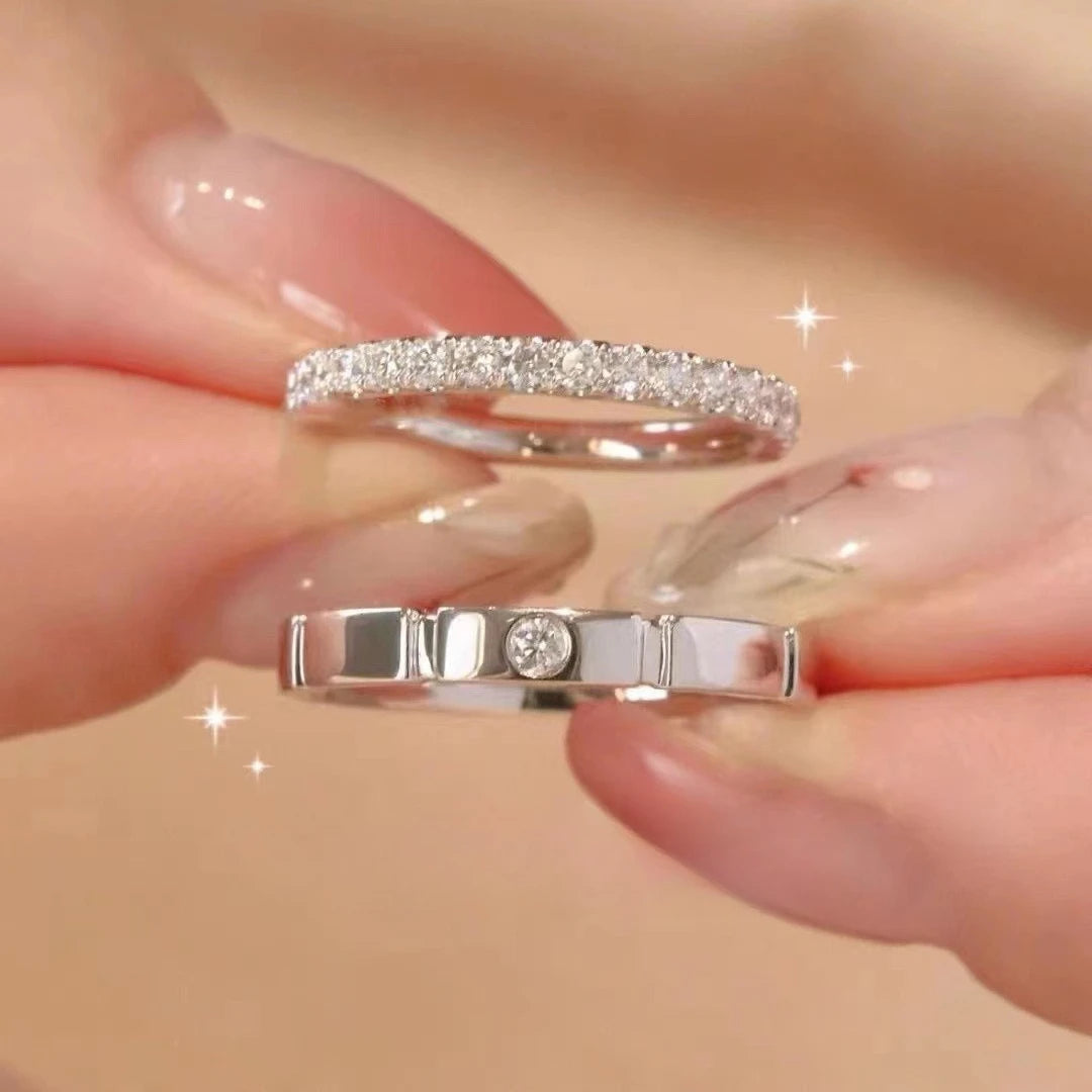 2 pcs Silve Shiny Zircon Stone Ring For Women Engagement Wedding couple rings - Image 1
