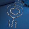 Four-Piece Geometric Flower Jewelry Set with Necklace Earrings and Bracelet - Image 2