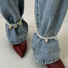 Two Piece Imitation Pearl Anklet Set with Adjustable Chains - Image 1