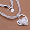Heart Pendant Necklace with Textured Chain in Silver-Tone - Image 1