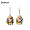 Kandinsky Circles Tear drop Earring Geometric Art Fish hook Earrings Glass Dome Jewelry Handmade Items - Image 2