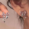 Y2K Bowknot Zircon Stud Earrings for Women Korean Silver Color Pink Crystal Personality Earring Girl Party Jewelry Gifts - Image 1