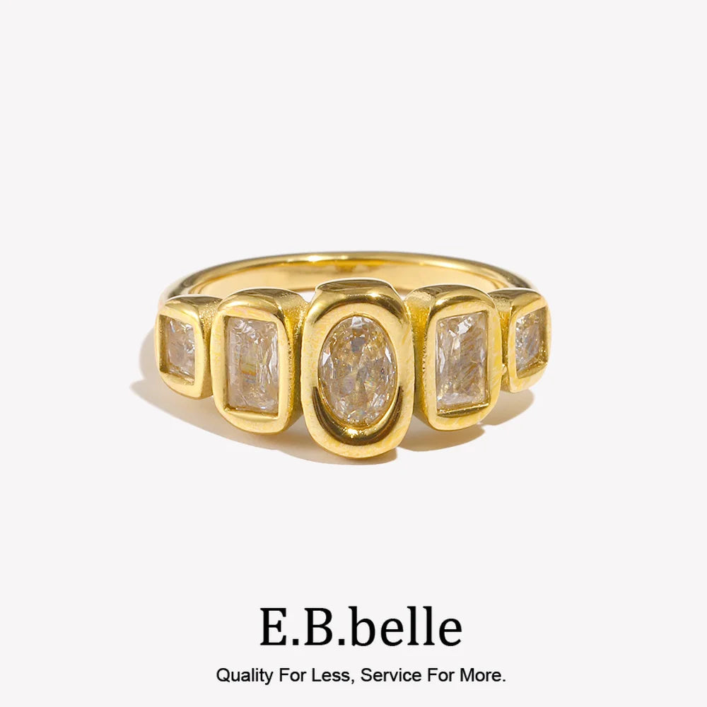 Geometric Clear Zircon Ring Classic Gold Plated Jewelry Charm - Image 1
