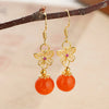 Panjbj Silve Nanhong Agate Drop Earring for Women Golden Butterfly Hollow Out Ethnic Jewelry Gift - Image 1