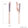 FJ Women Rose Gold Color Blue Stone Simulated Pearl Dangle Long Earrings - Image 11