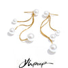 Korean Simulated Pearls Tassel Chain Long Hanging Drop Dangle Earrings Stainless Steel Charm Jewelry - Image 1