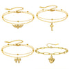 Heart Key Bowknot Charm Bracelet Stainless Steel Gold Color Double Layer Beads Chain Anklet Jewelry Gift - Image 1
