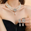 Flower Party Necklaces Women French Imitation Pearl Multi-layer Necklaces Bracelet Earrings Rhinestone Jewelry Sets K - Image 2