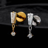 Titanium Baguette Cartilage Earring 16G CZ Dangle Helix Earlobe Labret Stud Flat Back Piercing Jewelry - Image 2