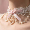 Sweet Lolita Pearl Lace Necklace Y2K Ribbon for Women Photo Shoot Bowknot Charm Choker for Girls Romantic Cute Style Jewelry - Image 1