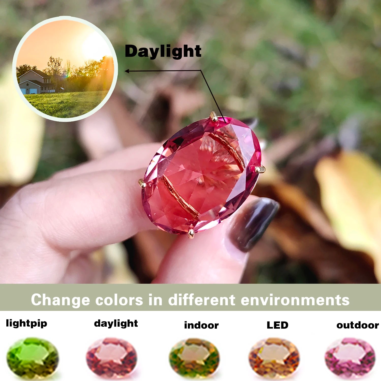 Turkish Color Changing Gemstone Sultanite Ornaments Oval Ring Simple Rings for Women Jewelry - Image 1