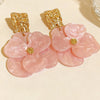 Elegant and Three-Dimensional Acetate Acrylic Double-Layer Flower Splicing Earrings, Fairy-Like Niche Earrings - Image 6
