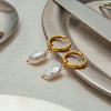 Irregular Freshwater Pearl Drop Hoop Earrings Stainless Steel Ears Jewelry Elegant Daily Drop Earrings - Image 4