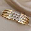 Wide Stainless Steel Bangle with Rhinestone Accents in Two Finishes - Image 4