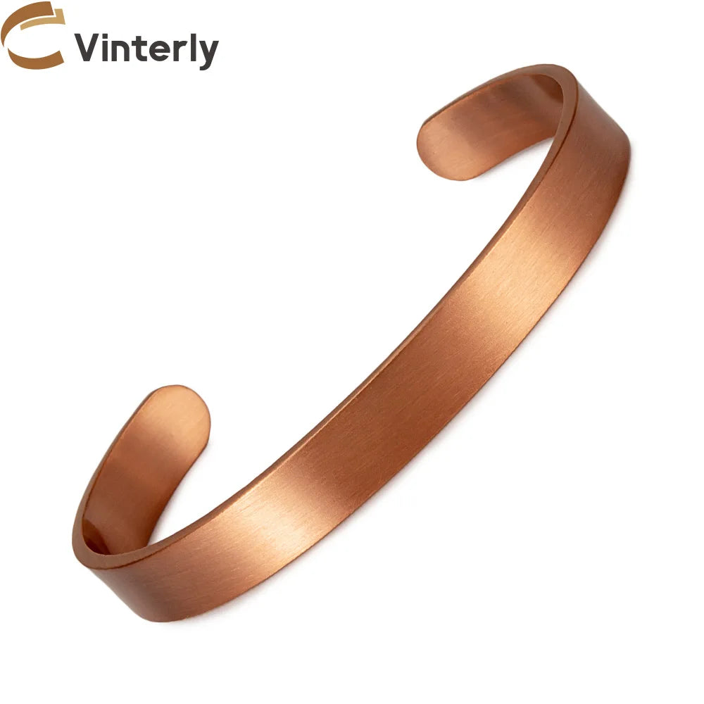 Copper Bracelets for Women Men Unisex 9.5mm Wide Adjustable Open Cuff Bangles Female Resizable Jewelry Metal Soft - Image 1