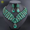 Green Crystal Statement Necklace Earrings Set Gold Color Jewelry Sets Indian Bridal Wedding Costume Jewellery - Image 1