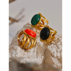 Red Black Green Stone Stainless Steel Open Adjustable Ring Gold Plated Women Jewelry Gala Gift - Image 6