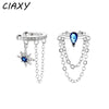 Silver Color Asymmetric Double Chain Earrings for Women Blue Water Drop Star CZ Ear Cuff Fake Earring Jewelry - Image 1