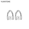 Silver Needle Pearls Stud Earrings For Women Geometry Pearls Pendant Earings Jewelry Party Gifts - Image 7
