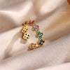 French jewelry gold plated flower zircon open ring elegant women's daily work accessory - Image 2