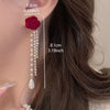 Elegant Shiny Rhinestone Dangle Earrings Tassel Pearl Korean Style Earrings Bow Red Rose Bow Stud Earrings Wedding Accessories - Image 6