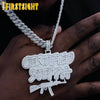 Iced Out Bling CZ Gun Pendant Necklace Cubic Zirconia Letter Steppa Charm Men Hip Hop Jewelry - Image 5