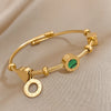 316L Stainless Steel Malachite Roman Letters Charm Bangles Bracelets for Women Gold Color Wrist Jewelry Gift - Image 6