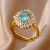 Blue Colorful Zircon Rings For Women Stainless Steel Gold Plated Flower Butterfly Ring Party Shiny Jewelry - Image 12