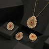 Arabian Style Pearl Geometric Pendant Necklace Earrings Ring 3 Piece Set Classic Banquet Wedding Jewelry Set Birthday Gift - Image 4