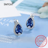 Pear Blue Topaz Garnet Silver Water Drop Hoop Earrings for Women Colorful Gemstone Jewelry Huggies - Image 2