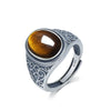 Vintage Silver Ring Tiger's Eye Stone 10 14MM Retro Style Large Stone Finger Rings Jewelry for Men - Image 6