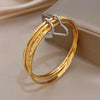 Minimalist Two Tone Multi Layer Bangle Stainless Steel Gold Color Wrist Band Hammered Open Cuff Bracelet For Women Jewelry - Image 2