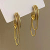 Geometric Tassel Drop Earrings Elegant Metal Dangle Feminine Wedding Party Jewelry Gift for Women - Image 1