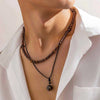 Vintage Wooden Beads Multilayer Necklace Men Brown Stone Pendant Amulet Punk Sweater Chain Accessories Jewelry Male Gift - Image 3