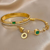 Retro Charm Stainless Steel Green Rhinestone Stone Cuff Bracelets Set for Women Cuff Bracelets Daily Party Gift - Image 5