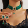 Fyuan Multilayer Green Red Blue Black Crystal Necklace Geometric Hollow Alloy Earrings For Women Weddings Banquet Jewelry Sets - Image 3