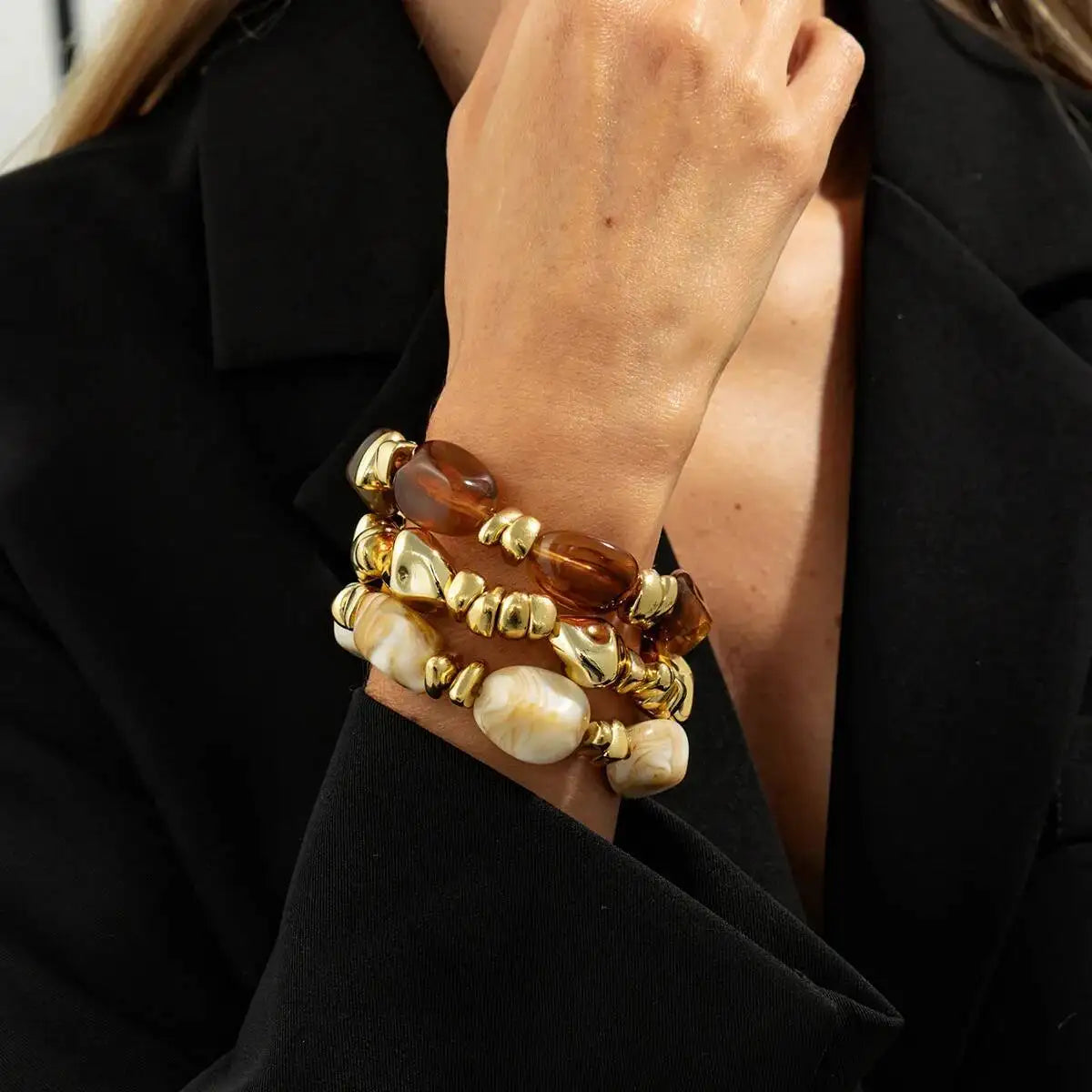 Three Piece Acrylic Bead Bracelet Set with Baroque Style Accents - Image 1