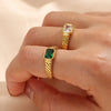Thin Ring Band Texture Engraved Small Square Cubic Zirconia Stone Ring Black White Green Red Gemstone Ring - Image 14