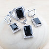 Silver Bridal Jewelry Sets Wedding Black Zircon Bracelets Earrings Rings Pendant Necklace Set For Women - Image 3