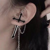 Punk Gothic Black Crystal Heart Cross Chain Ear Cuff for Men Women Hip Hop Metal Cross Ear Clip On Earrings Egirl Jewelry Gift - Image 8