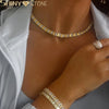 Geometric Moon Shaped Bling Cz Charm Link Chain High Polished Shiny Gold Color Metal Bracelet Necklace Women Jewelry - Image 6