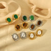 Products Statement Nature Stone Tiger-eye Earrings Gold Plated Stainless Steel Pearl Stud Earrings for Women - Image 2