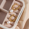 Jewelry Stainless Steel Gold Plated U Shape Freshwater Pearl Drop Hoop Ring Earrings For Woman - Image 1