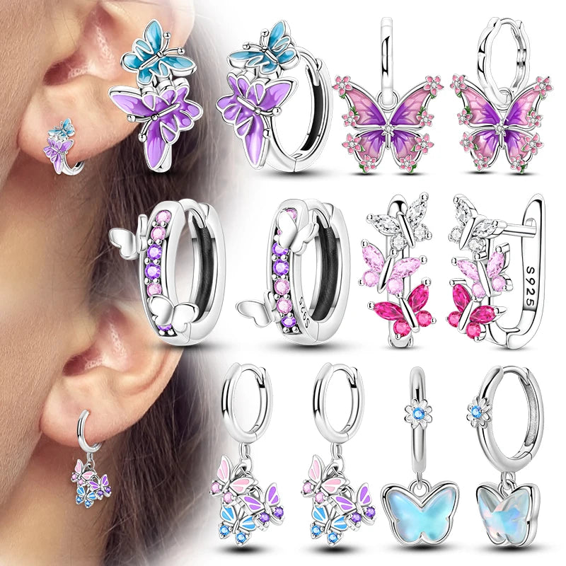 Butterfly Hoop Earrings with Colorful Cubic Zirconia - Image 1