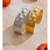 Simulated Pearls Hammer Metal Cuff Bracelet Bangle Texture Stainless Steel Statement Open Wrist Jewelry - Image 4