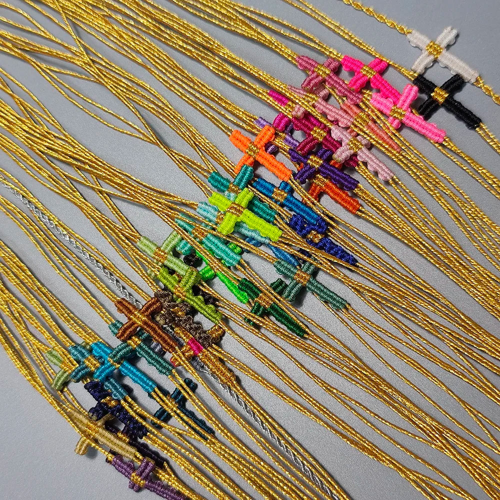 Hand-Woven Macrame Cross Bracelet Adjustable Bohemian Style Jewelry for Women Girls - Image 1