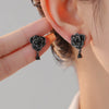 Antique Black Zircon Rose Flower Stud Earrings For Women Black Gold Color Water Drop Pendant Small Ear Studs Daily Party Jewelry - Image 1