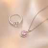 Charm Pink Heart Zircon Rings for Women Silver Color Stainless Steel Crystal Necklace Jewelry Set Gift Colorfast - Image 3